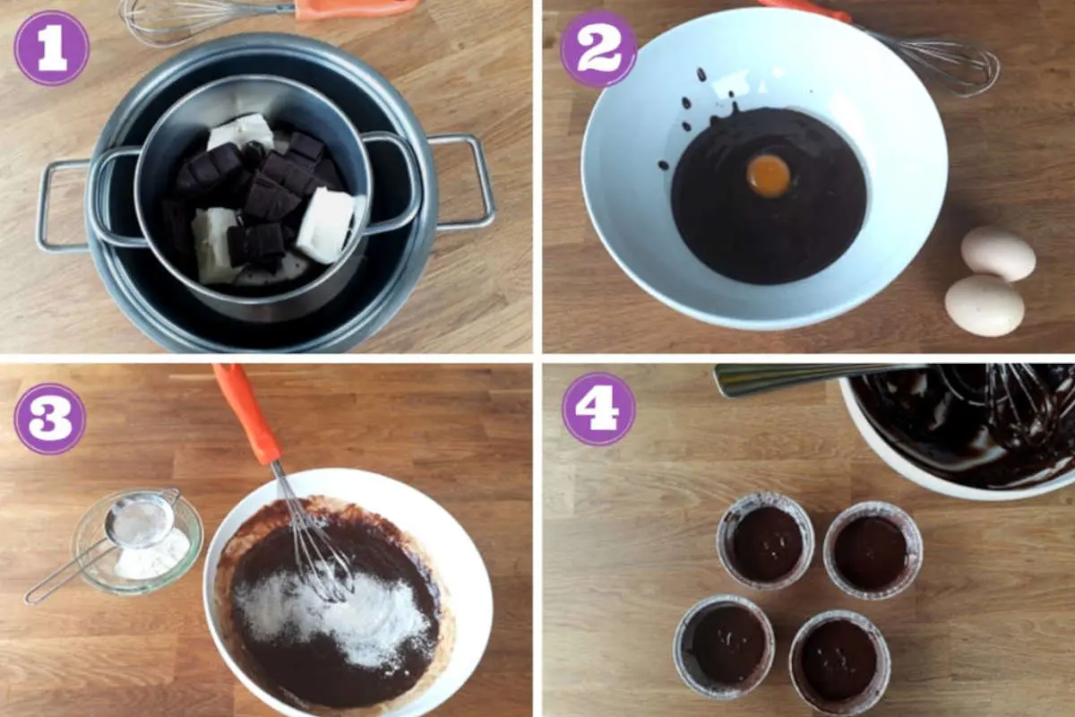 Preparazione dei tortini al cioccolato con cuore morbido